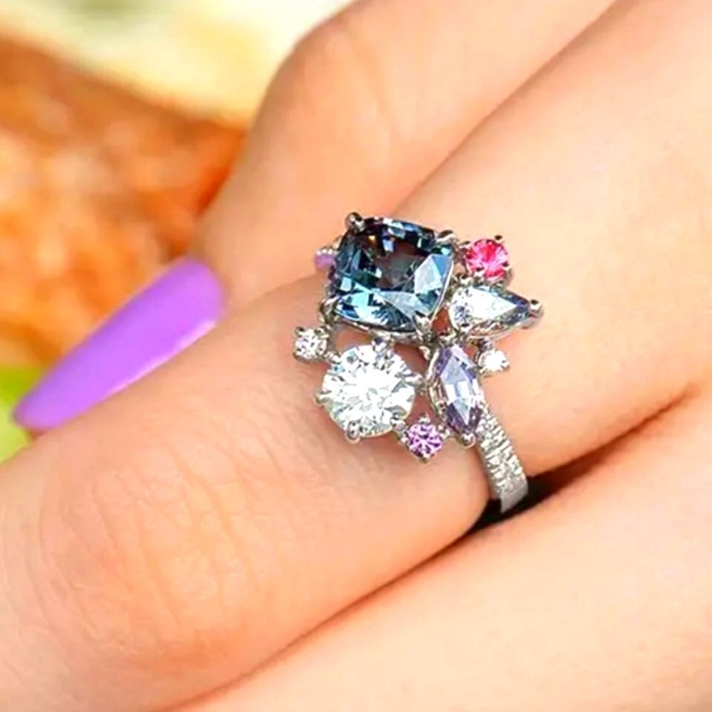 Ladies Multicolor gemstones Simulated diamond sparkly ring sz 7
